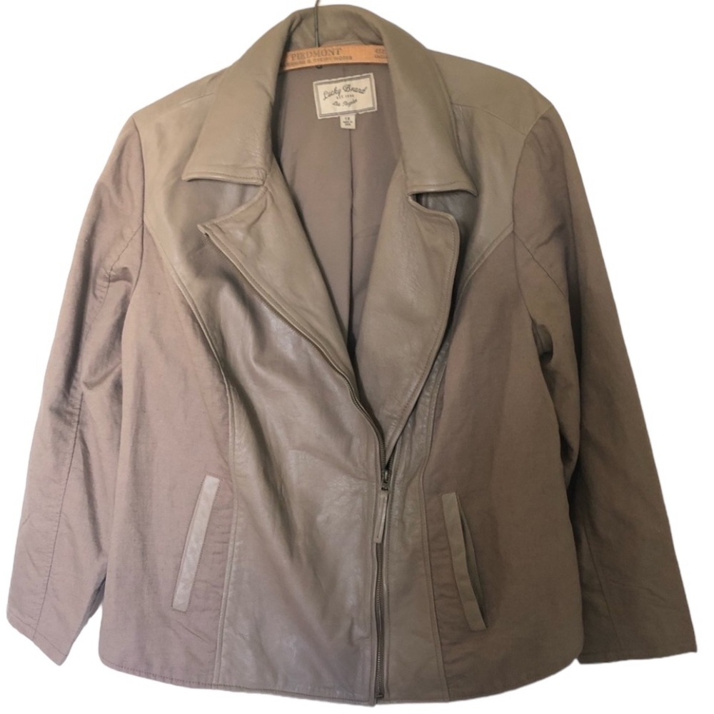 Lucky Brand Linen and Lamb Leather Moto Jacket Xlarge